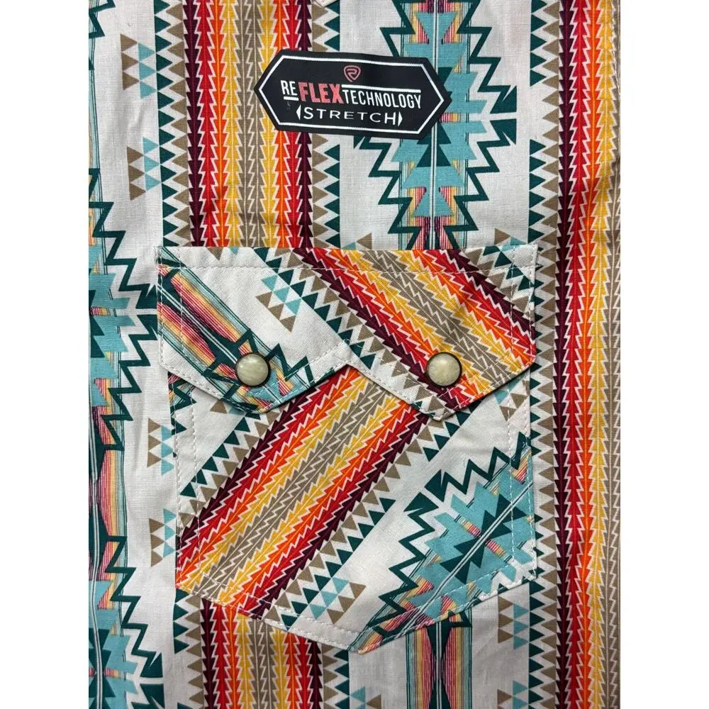 NWOT Rock & Roll Denim Men's Modern Fit Aztec Western Pearl Snap Shirt - Size L - Picture 2 of 5